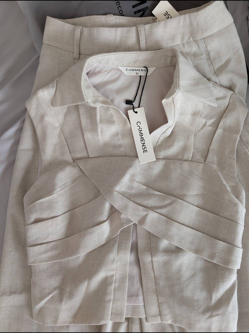 Light Cream Draped Crop Top & Wide Leg Pants Set - Picture 7 of 8